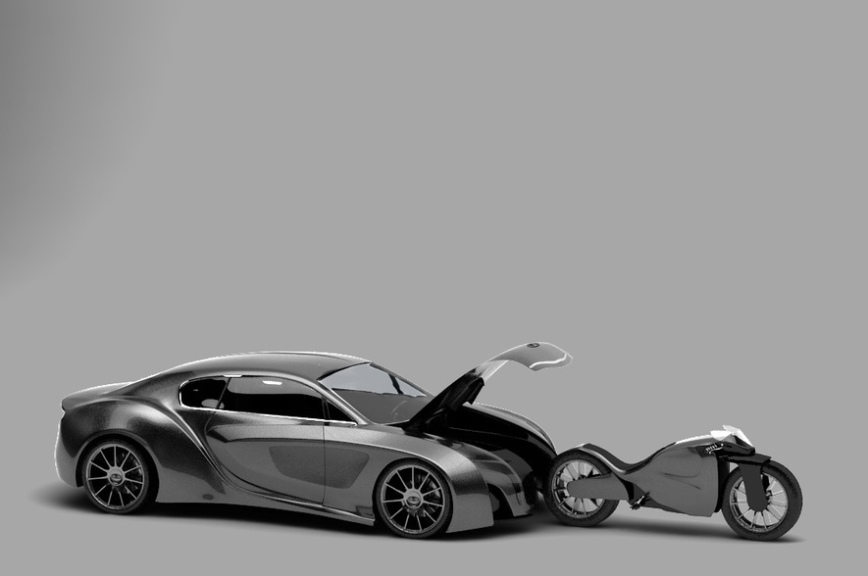 Дизайнеры спроектировали автомобиль со встроенным мотоциклом