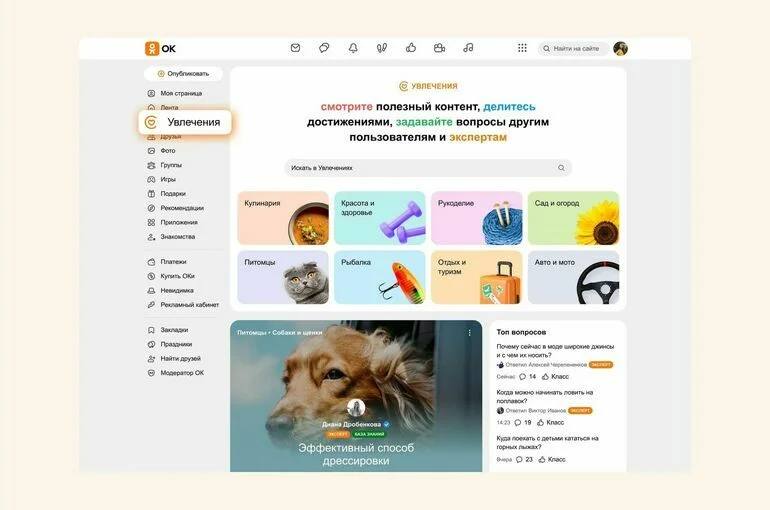 «Одноклассники» обновили «Увлечения»: общение по интересам, вопросы профессионалам и экспертные материалы