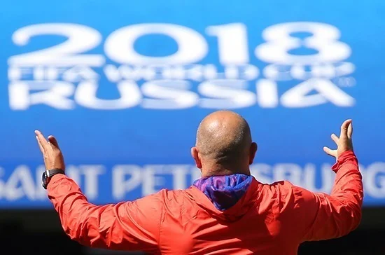 Заголовок: Тренировка сборной России перед матчем со сборной Египта на чемпионате мира по футболу – 2018. Фото: Петр Ковалев/ТАСС
