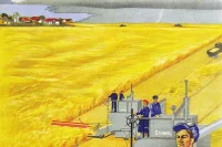 Россия – исторический производитель зерна. Госстрах предлагает колхозам добровольное страхование посевов при стихийных бедствиях. Плакат 30-е годы ХХ века