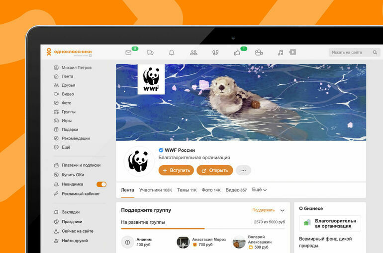 «Одноклассники» и Всемирный фонд дикой природы представили квиз, новогодние стикеры и рамки на аватар с каланом