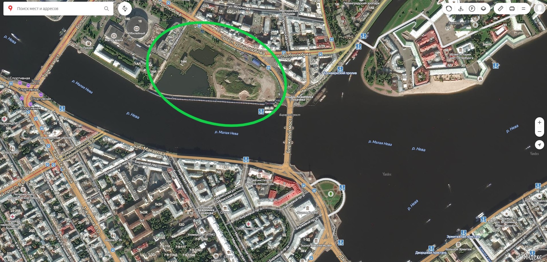 Предполагаемое место расположение Верховного суда в Санкт-Петербурге. Фото: скриншот Яндекс.Карты