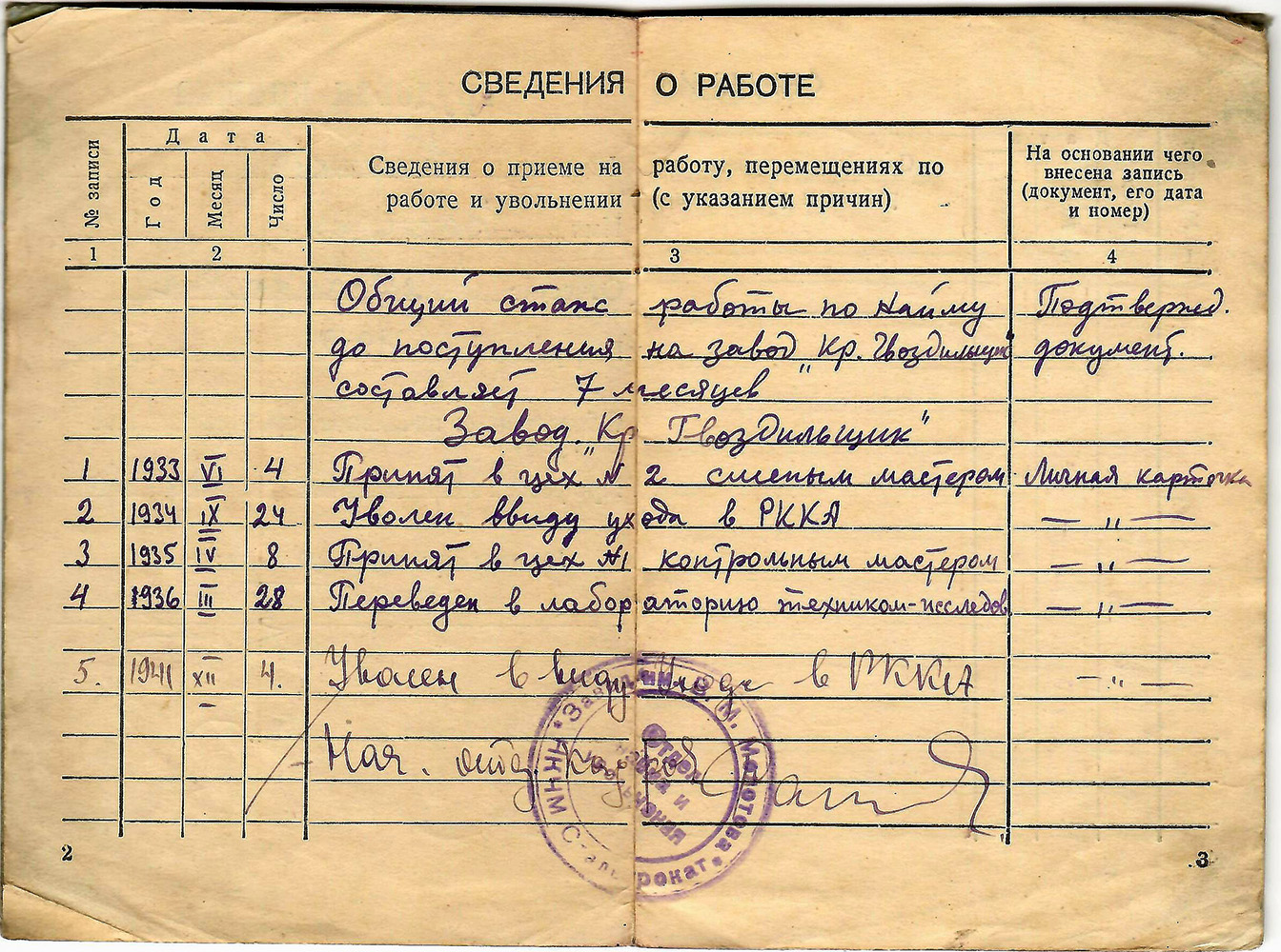 Трудовая книжка Кирикова, 2 стр.